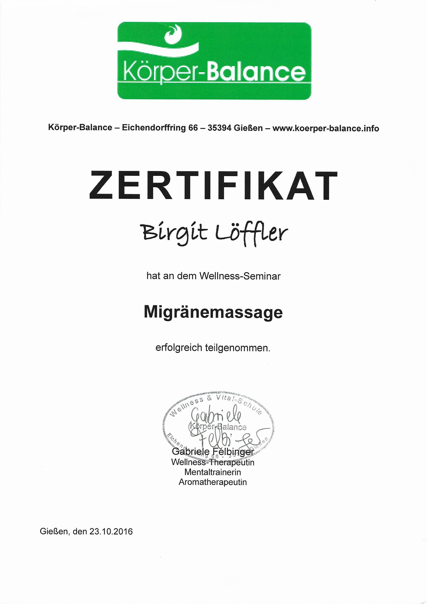 Migräne Massage Löffler Birgit aus Grebenhain Kosmetik und Wellness