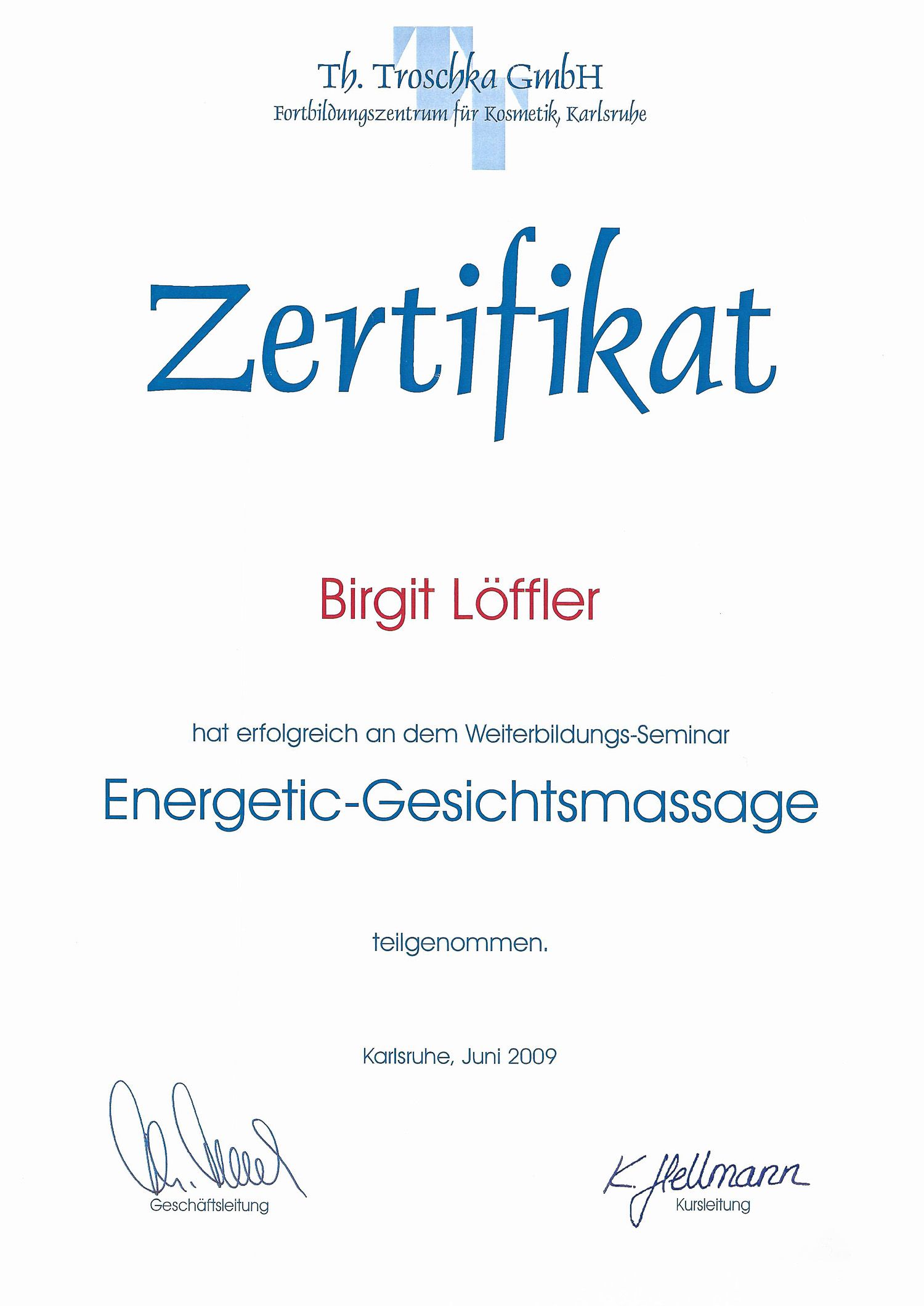 Energetic Gesichtsmassage zertifikat für Kosmetikstudio und Kosmetikerin 