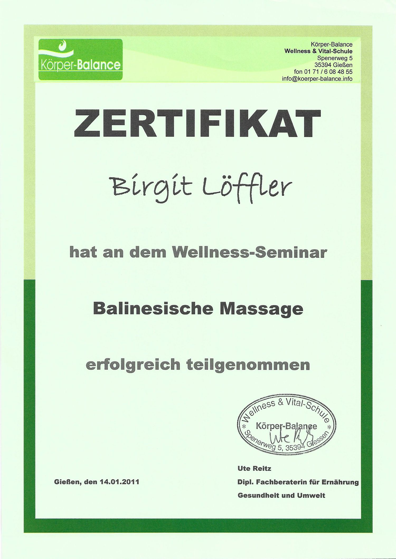 Wellness Seminar Balinesische Massage - Birgit Löffler - Ihre Kosmetikerin im Vogelsberg